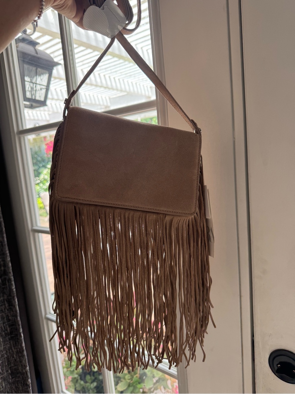 Fringe Suede Crossbody Bag - Beige